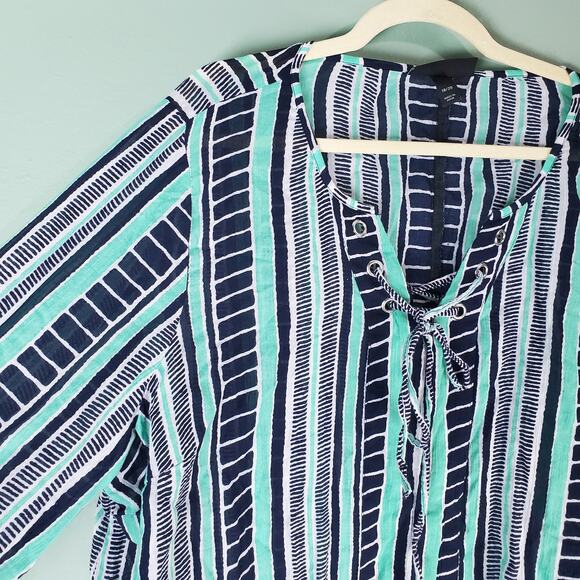 Lane Bryant Womens Blue Striped Pattern Tie Front Lightweight Top Size 18 20 - Picture 5 of 7